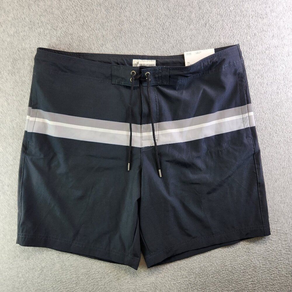 American Eagle Board Shorts Mens XL Black Striped Lake River Floating Boating